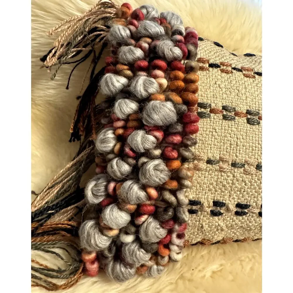 Loloi Wool Cotton‎ Earthy Boho Embroidered Throw Pillow Rectangular 13